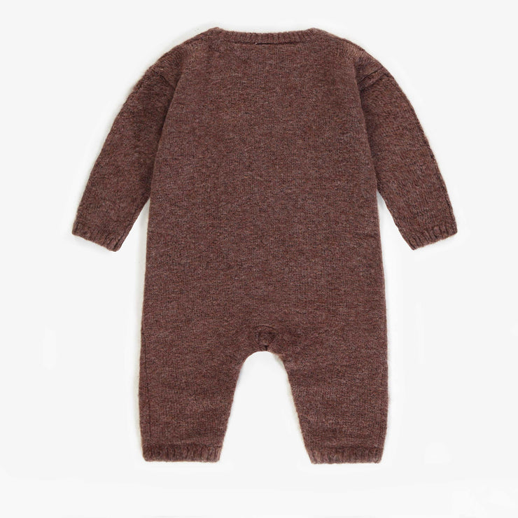Une-pièce brun de maille en polyester recyclé, naissance  || Brown knitted one-piece in recycled polyester, newborn
