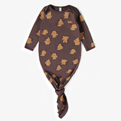 Dormeuse brune à motif en coton biologique, naissance  || Brown patterned sleeper gown in organic cotton, newborn