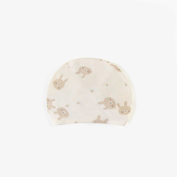 Bonnet crème avec nœud en coton biologique, naissance || Cream hat with bow in organic cotton, newborn