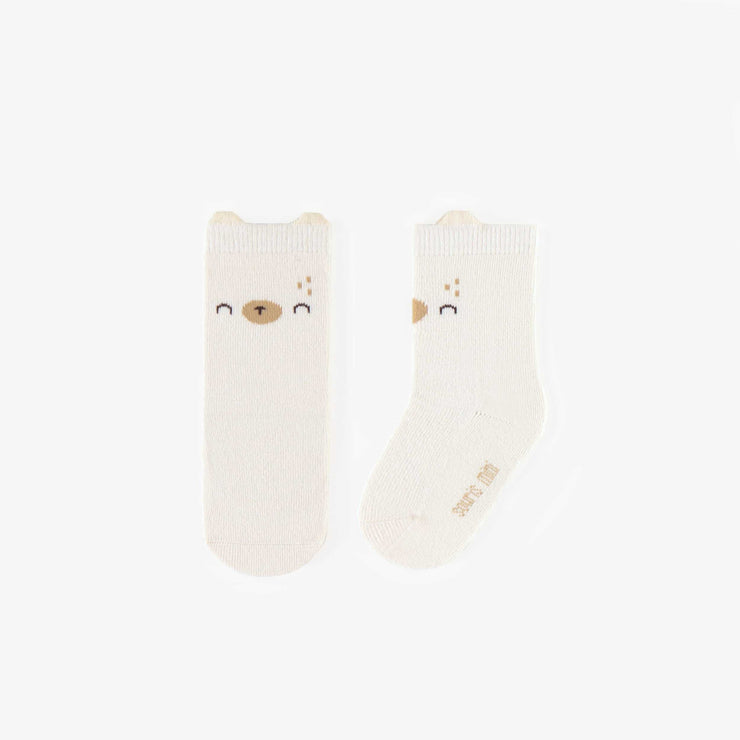 Chaussettes crème extensibles, naissance || Cream stretchy socks, newborn