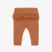 Legging brun cuivré à volants en coton biologique, naissance  || Amber brown ruffled leggings in organic cotton, newborn