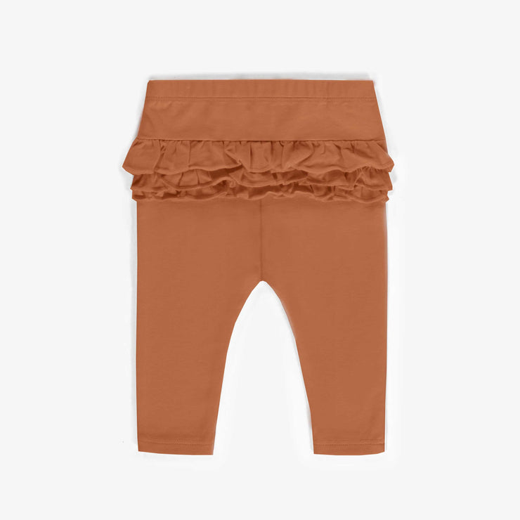 Legging brun cuivré à volants en coton biologique, naissance  || Amber brown ruffled leggings in organic cotton, newborn
