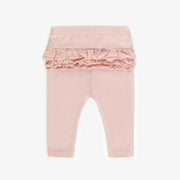 Legging rose à volants en coton biologique, naissance  || Pink ruffled leggings in organic cotton, newborn