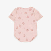 Cache-couche rose à motifs en coton biologique, naissance || Pink patterned bodysuit in organic cotton, newborn