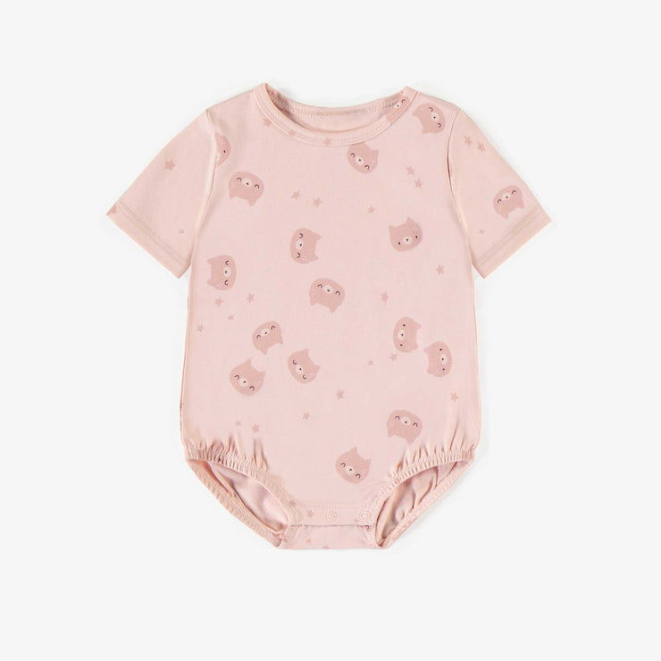 Cache-couche rose à motifs en coton biologique, naissance || Pink patterned bodysuit in organic cotton, newborn