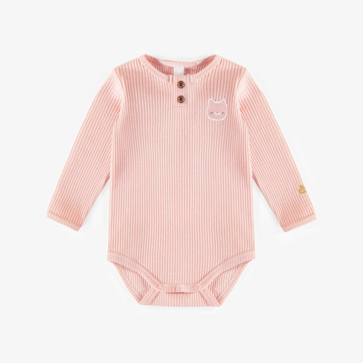 Cache-couche rose col henley en coton biologique, naissance  || Pink henley collar bodysuit in organic cotton, newborn