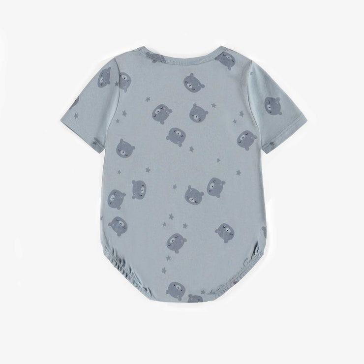 Cache-couche bleu à motifs en coton biologique, naissance || Blue patterned bodysuit in organic cotton, newborn