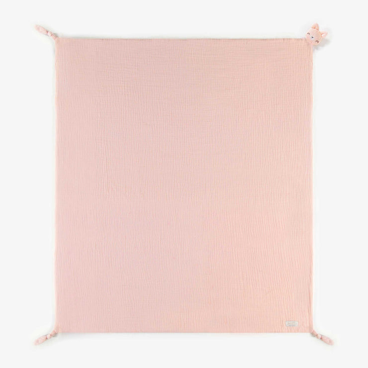 Doudou rose de mousseline en coton biologique, naissance  || Pink muslin comforter in organic cotton, newborn