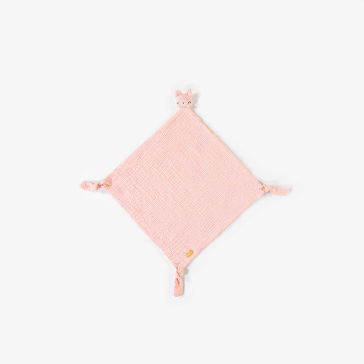 Mini doudou rose de mousseline en coton biologique, naissance  || Small pink muslin comforter in organic cotton, newborn