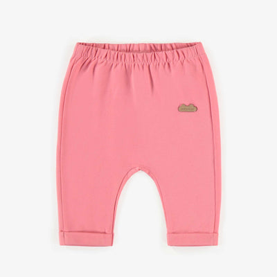 Pantalon rose extensible en doux jersey biologique, naissance || Pink stretch pants in soft organic jersey, newborn