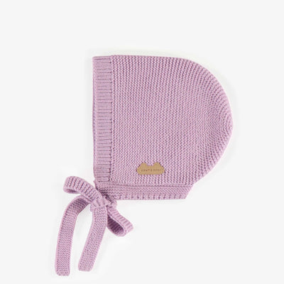 Chapeau de maille mauve pâle imitation cachemire, naissance || Light purple knitted hat cashmere imitation, newborn