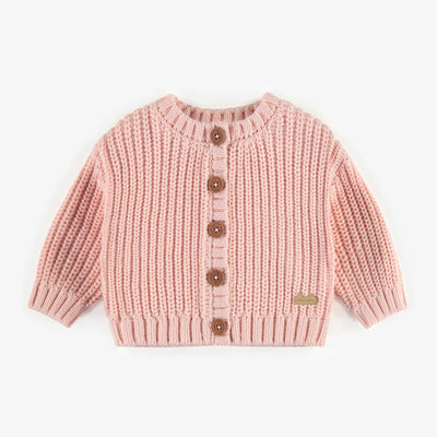 Veste de maille rose en imitation cachemire, naissance || Pink knitted vest with a cashmere imitation, newborn