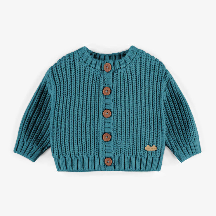 Veste de maille turquoise en imitation cachemire, naissance || Turquoise knitted vest with a cashmere imitation, newborn