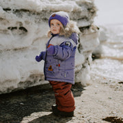 Habit de neige deux-pièces mauve et rouille, bébé || Purple and rust two-pieces snowsuit, baby