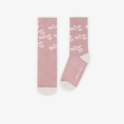 Chaussettes roses avec bicyclettes, enfant || Pink socks with bicycles, child