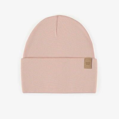 Chapeau rose d’extérieur en tricot côtelé, enfant || Pink outdoor hat in ribbed knit, child
