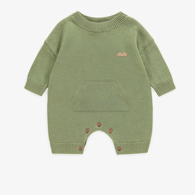 Une-pièce de maille vert à manches longues, naissance || Green long-sleeved one-piece in knitwear, newborn