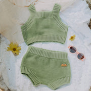 Short vert en maille, naissance || Green short in knitwear, newborn
