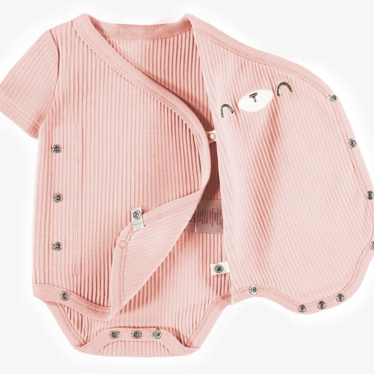 Cache-couche rose cache-coeur en coton, naissance || Pink wrapped bodysuit in cotton, newborn