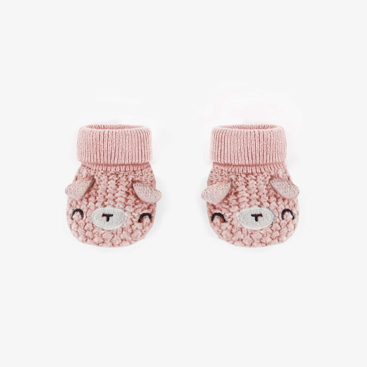 Pantoufles roses en maille avec fils confettis, naissance  || Pink knitted slippers with yarns neps, newborn