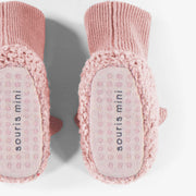 Pantoufles roses en maille avec fils confettis, naissance  || Pink knitted slippers with yarns neps, newborn