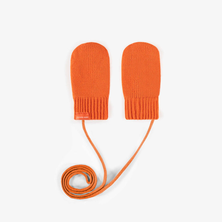 Mitaines de maille orange, bébé || Orange knitted mittens, baby