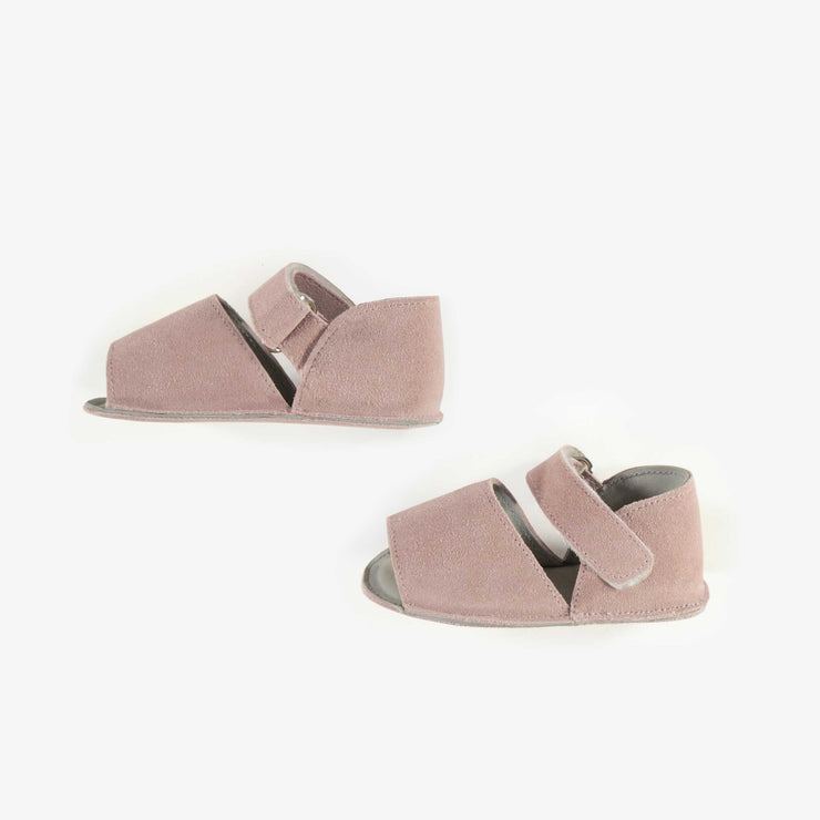 Sandales rose pâle à semelle souple en suède, naissance || Pale pink sandals with soft sole in suede, newborn
