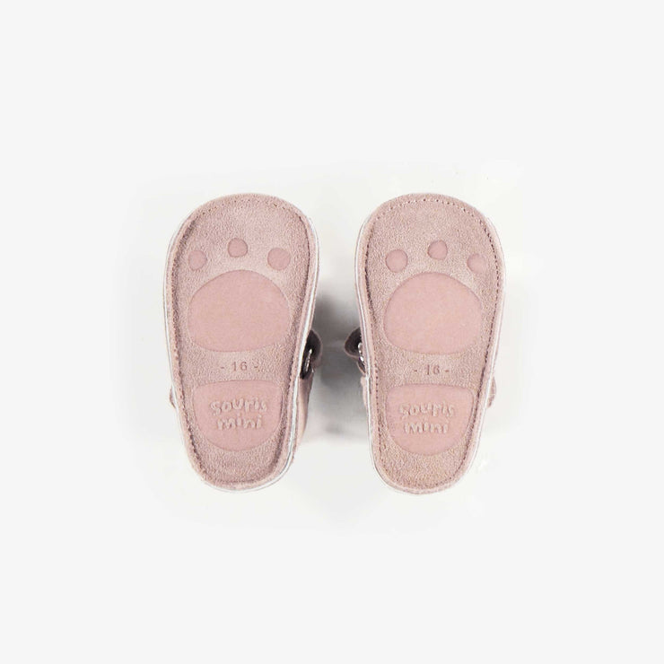 Sandales rose pâle à semelle souple en suède, naissance || Pale pink sandals with soft sole in suede, newborn