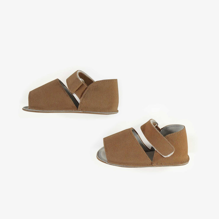 Sandales brunes à semelle souple en suède, naissance || Brown sandals with soft sole in suede, newborn