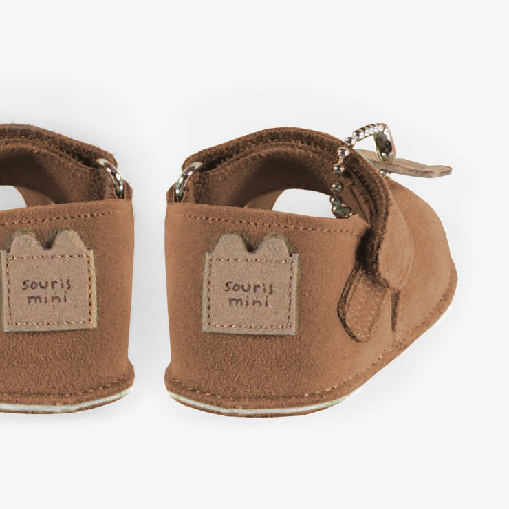 Sandales brunes à semelle souple en suède, naissance || Brown sandals with soft sole in suede, newborn