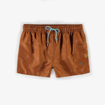 Short de bain brun à motifs, adulte || Brown patterned swim shorts, adult