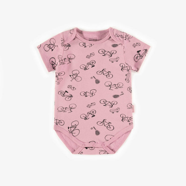 Cache-couche rose à motifs en coton, bébé || Pink patterned bodysuit in cotton, baby