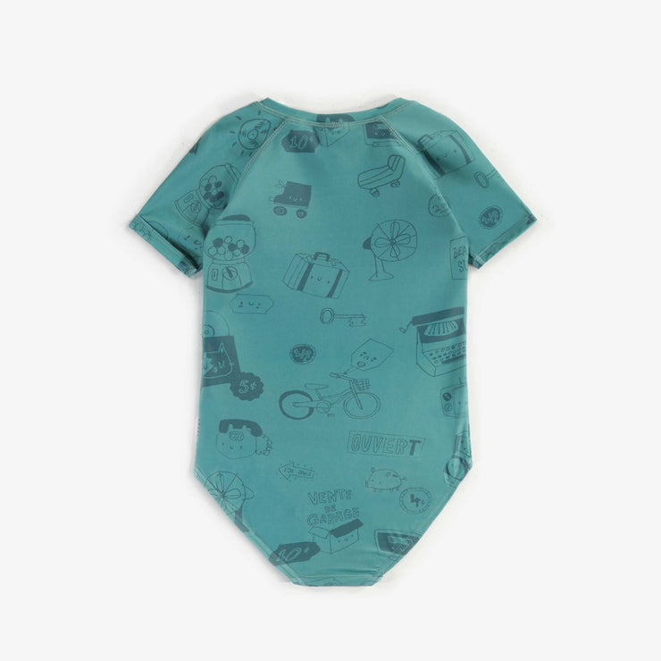 Maillot une-pièce turquoise à motifs à manches courtes, enfant || Turquoise one-piece swimsuit with short sleeves, child