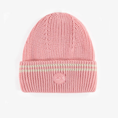 Tuque de maille rose en polyester recyclé, enfant || Recycled polyester pink knitted toque, child