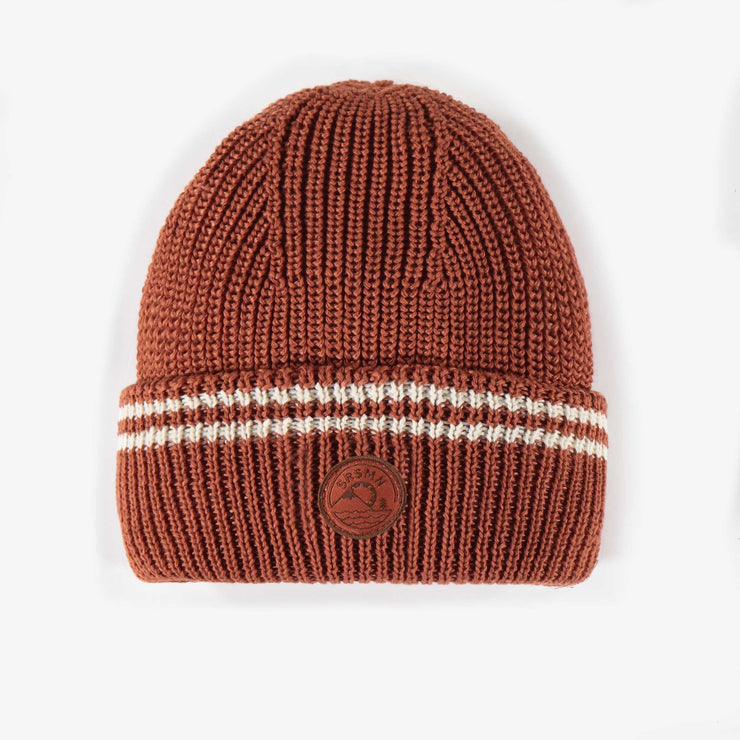 Tuque de maille rouille en polyester recyclé, enfant || Recycled polyester rust knitted toque, child