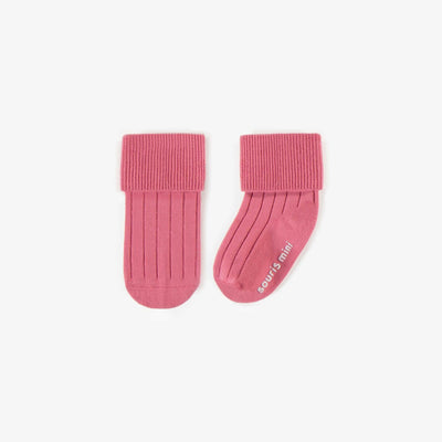Chaussettes roses extensibles, naissance   || Pink stretchy socks, newborn