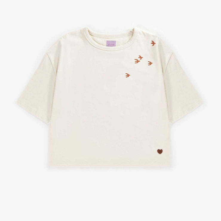 T-shirt crème avec envolé d’oiseaux en coton, adulte || Cream t-shirt with birds flying in cotton, adult