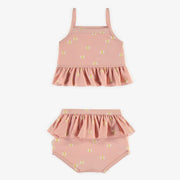 Maillot deux pièces rose avec petits papillons, bébé || Pink two-piece swimsuit with small butterflies, baby