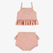 Maillot deux pièces rose avec petits papillons, bébé || Pink two-piece swimsuit with small butterflies, baby