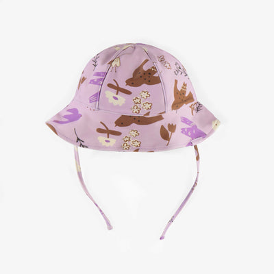 Chapeau de soleil mauve à motifs d’oiseaux, bébé || Purple sun hat with birds pattern, baby
