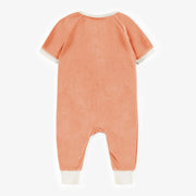Pyjama une-pièce orange à manches courtes en ratine, bébé || Orange one-piece pyjama with short sleeves in terry, baby