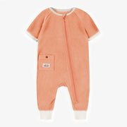 Pyjama une-pièce orange à manches courtes en ratine, bébé || Orange one-piece pyjama with short sleeves in terry, baby