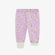 Pyjama mauve avec fleurs rétro orange en coton, bébé || Purple pajamas with orange retro flowers in cotton, baby