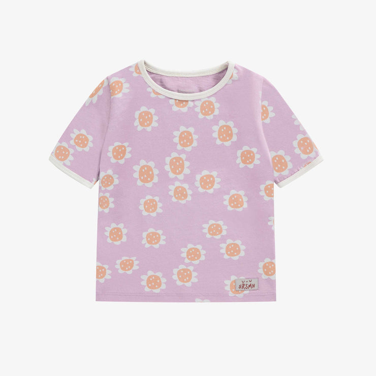 Pyjama mauve avec fleurs rétro orange en coton, bébé || Purple pajamas with orange retro flowers in cotton, baby