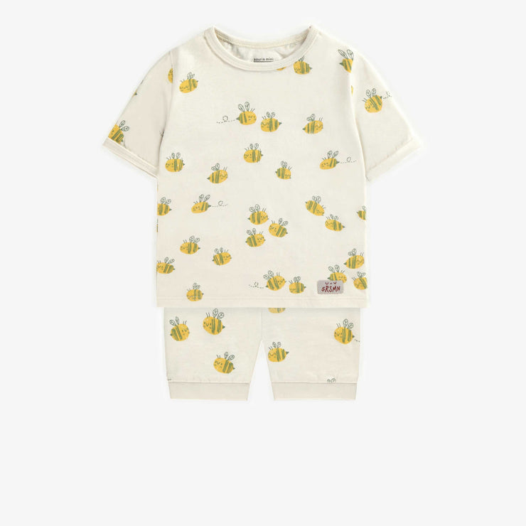 Pyjama deux-pièces crème avec abeilles en coton, bébé || Cream two-pieces pajamas with bees in cotton, baby
