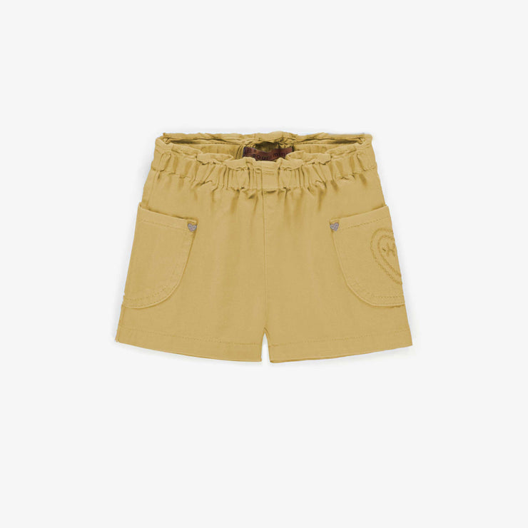 Short en denim coloré jaune pâle, bébé || Pale yellow colored denim shorts, baby