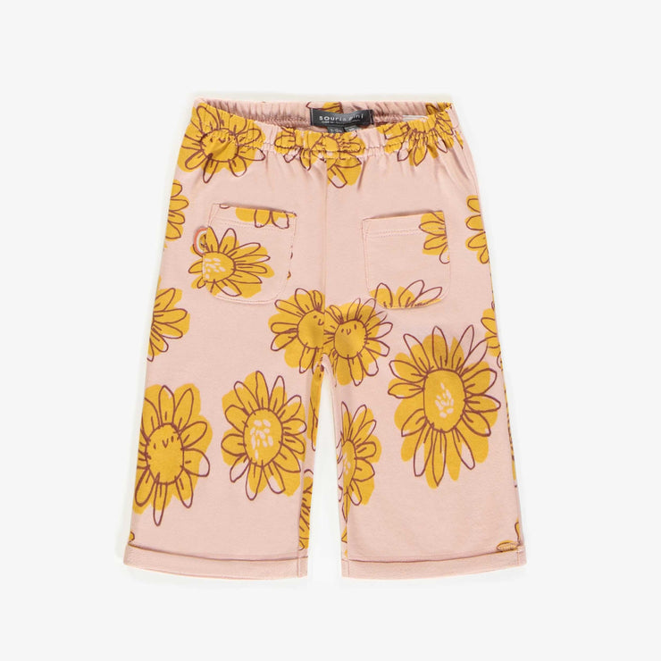 Pantalon rose avec fleurs jaunes en coton français, bébé || Pink flowery pant in French terry, baby
