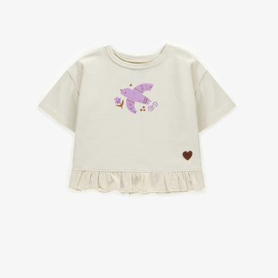 T-shirt crème à manches courtes en coton extensible, bébé || Cream short sleeves t-shirt in stretch cotton, baby