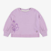 Chandail mauve à manches amples longues en crêpe de coton français, bébé || Purple long sleeves sweater in crepe french terry, baby