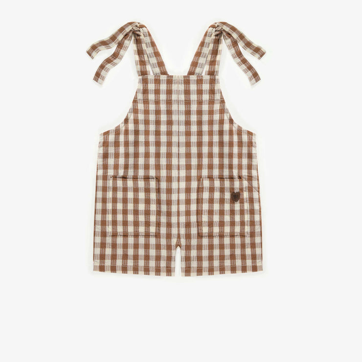 Salopette brune à carreaux en coton, bébé || Brown plaid overall in cotton, baby